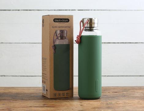 Glass Water Bottle, Olive Green