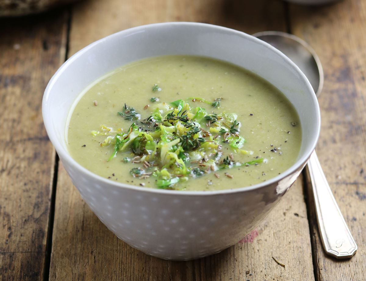 Caramelised Jerusalem Artichoke Soup With Frizzled Sprouts Recipe Abel And Cole