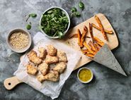 Dukkah Chicken Nuggets with Sweet Potato Fries