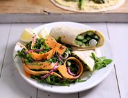 Griddled Asparagus & Houmous Wraps with Crunchy Green Slaw