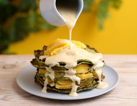 Kale Pancakes with Tahini & Brown Butter Sauce