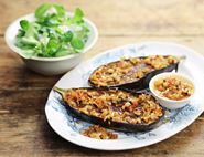 Indonesian Roast Aubergines with Spicy Peanut Sauce