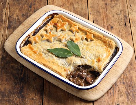 game pie in enamel dish lodge farm kitchen