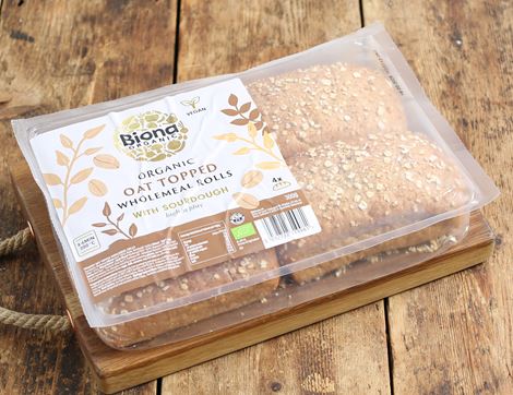 Oat-Topped Wholemeal Rolls, Bake at Home, Organic, Biona (300g)