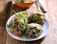 Rosemary & Leek Stuffed Mushrooms with Lemony Potatoes