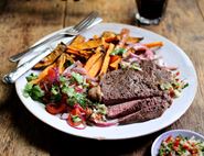 Quick Argentinian Chimichurri Steaks with Sweet Potato Chips