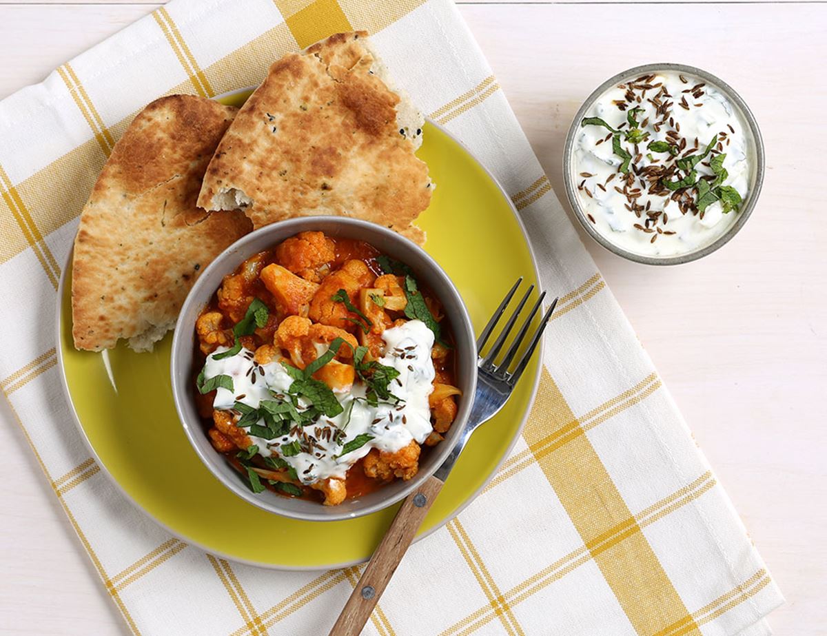 Quick Cauliflower Curry with Cucumber & Mint Raita