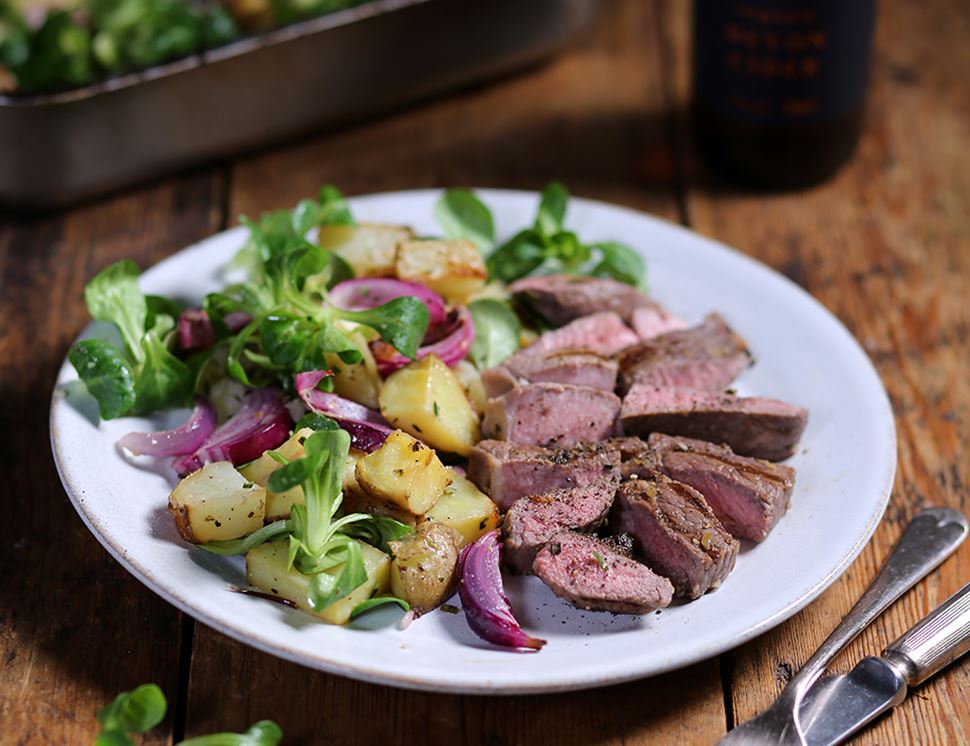 Mountain Herb Lamb Steaks with Roast Potato Salad | Abel & Cole