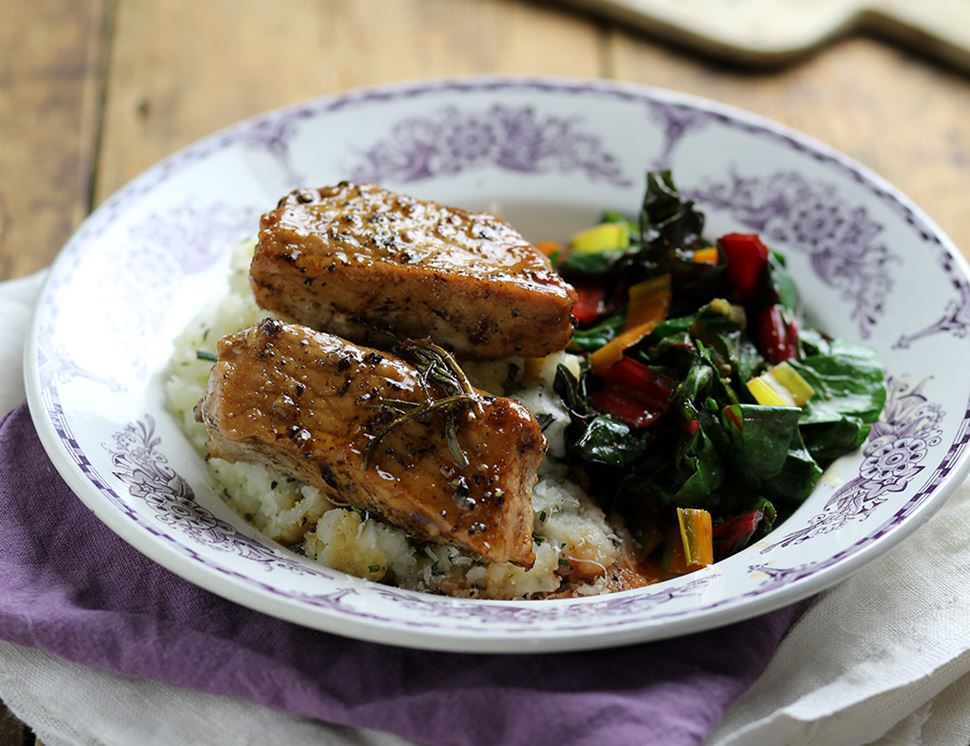 Balsamic Honey Glazed Pork Medallions With Parmesan Mash Abel And Cole