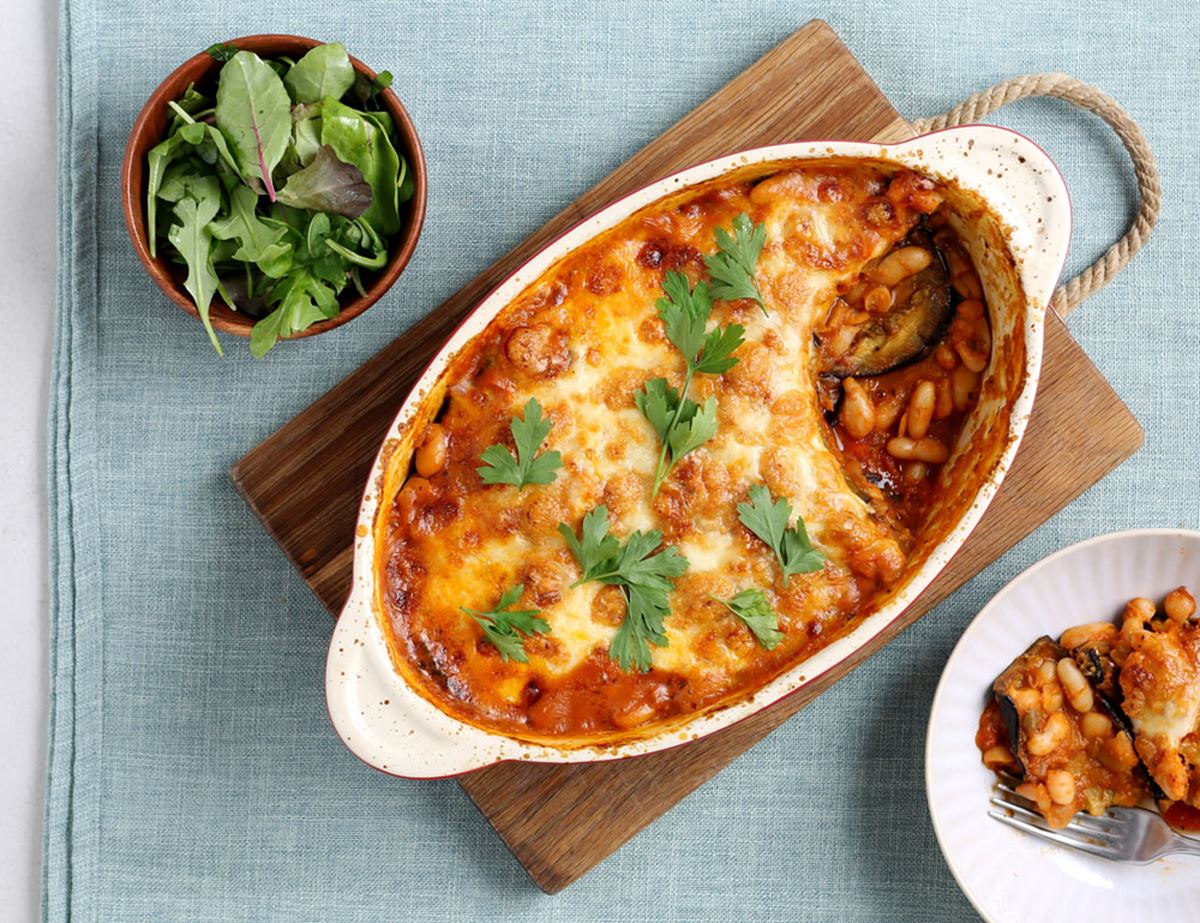 Mozzarella, Cannellini Bean & Aubergine Bake