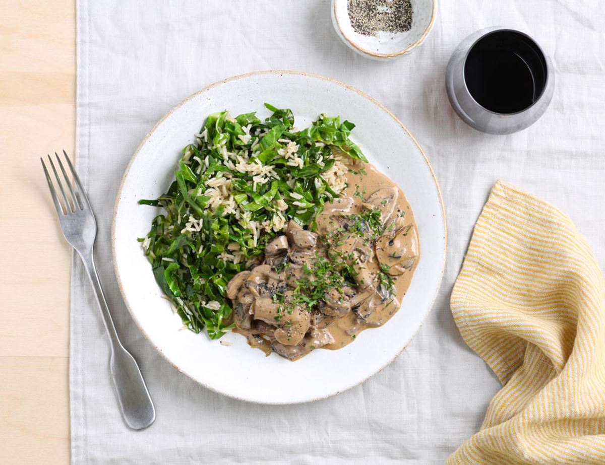 Creamy Mushroom Stroganoff with Green Rice