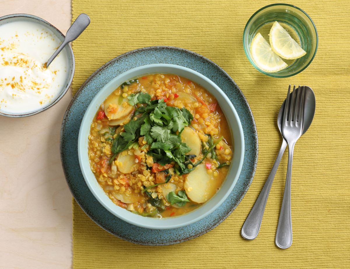 New Potato, Spinach & Lentil Curry