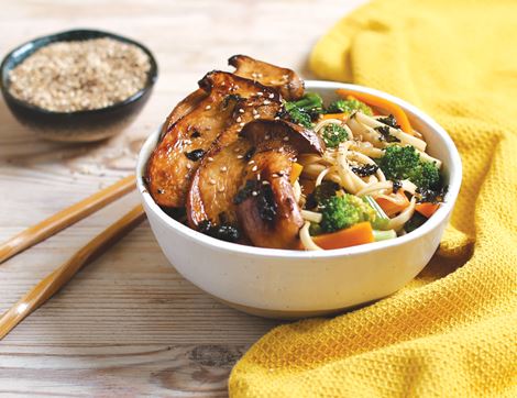 King Oyster Steaks with Udon Noodles