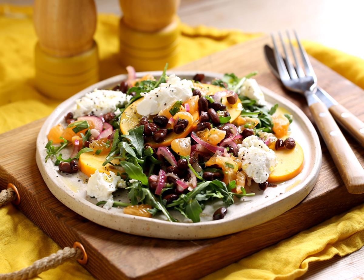 Persimmon, Black Bean & Goat's Cheese Salad