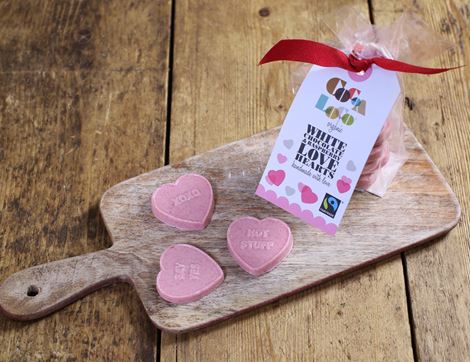 organic white chocolate and raspberry love hearts cocoa loco