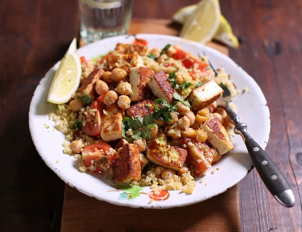 Halloumi Chickpea Bulgar Wheat Bowls Abel Cole