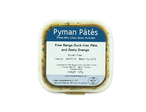 Free Range Duck Liver Pâté with Orange, Pyman Pâtés (125g)