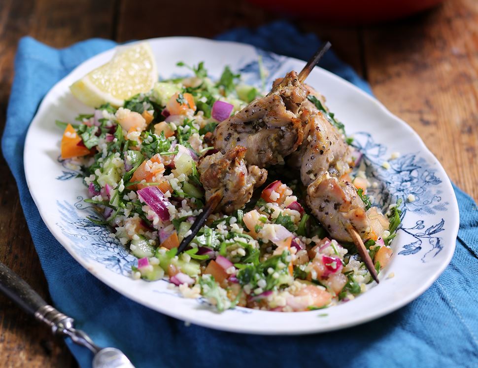 Smoky Chicken Kebabs With Bulgar Salad Abel Cole