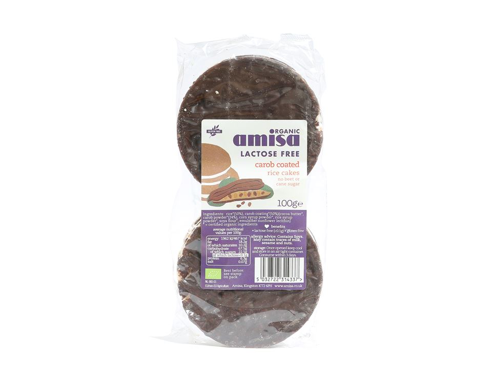 Carob Coated Rice Cakes, Gluten Free, Organic, Amisa (100g) | Abel & Cole