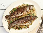 Spanish-Crusted Trout with Lemon & Date Cauli Couscous