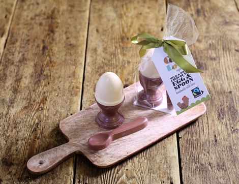 organic milk and whit echocolate egg and spoon cocoa loco